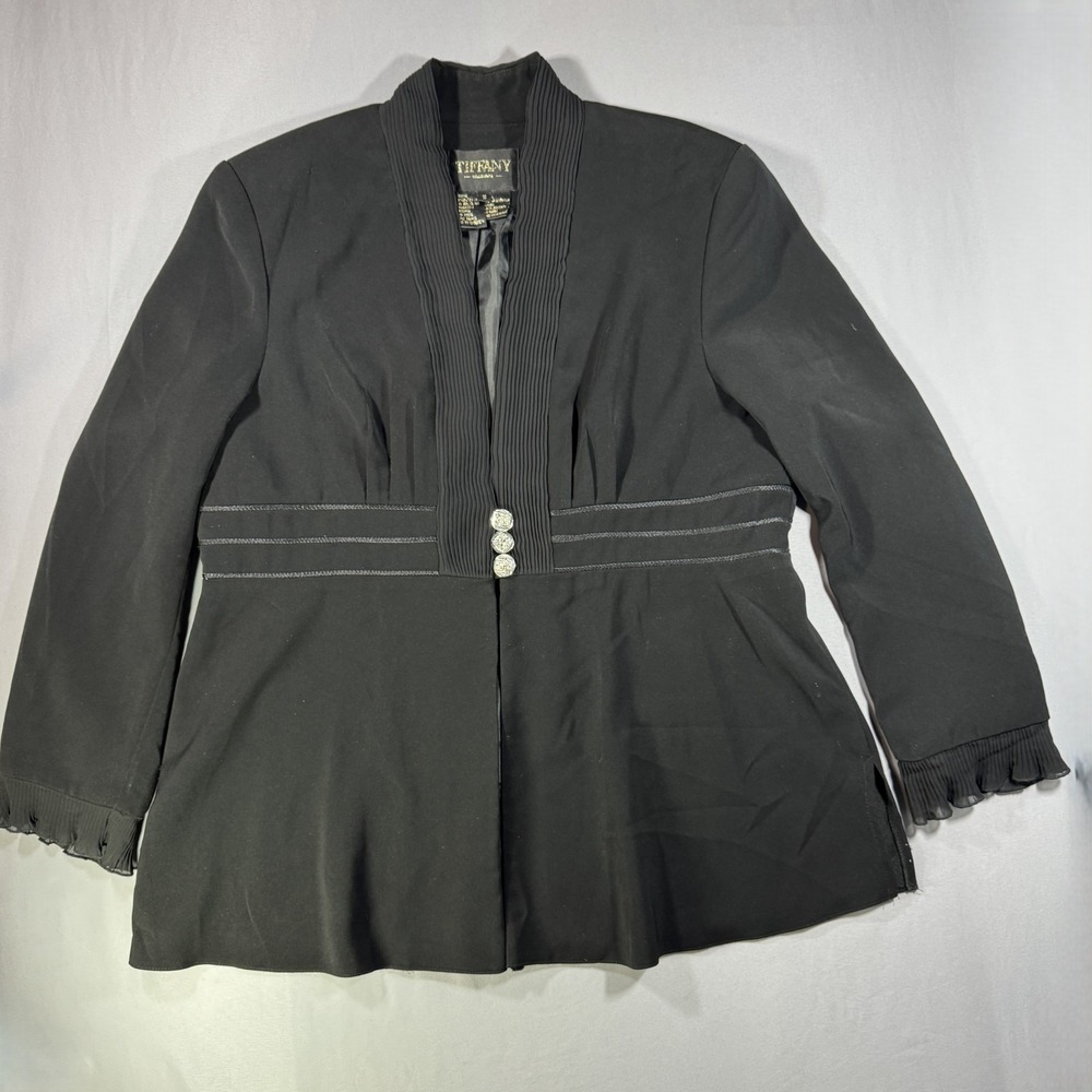 Tiffany Collection Blazer Womens 18 Black Embellished Button Pleated Evening